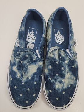 Vans PLATFORM Polka Dot Bleach Denim Sneakers - Blue SIZE 8